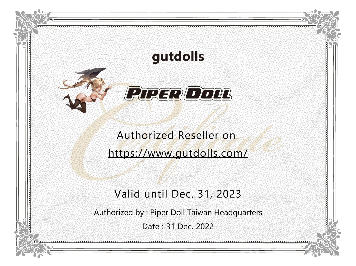 Piper Doll zertifikat